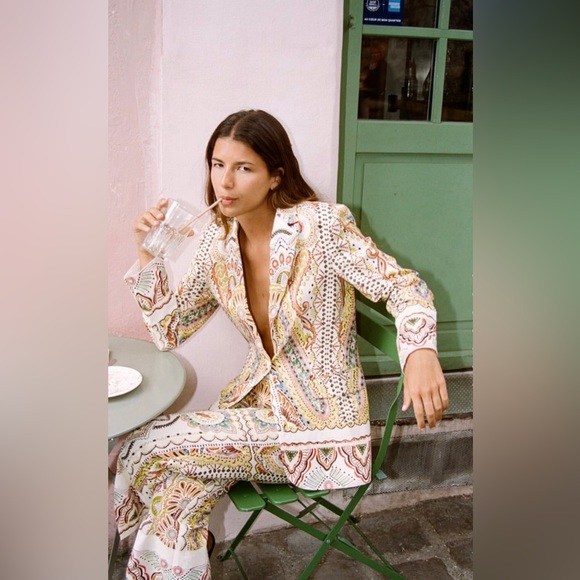 ZARA LINEN BLEND PRINTED SUIT size XL - Picture 2 of 14